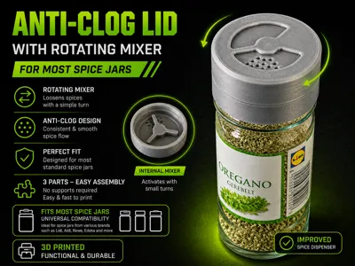 Spice Jar Anti-Clog Lid with Rotating Mixer