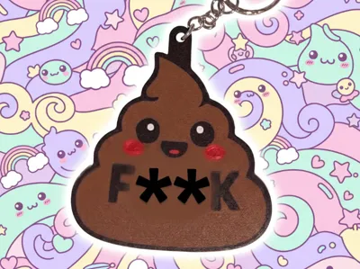 3D Printed Kawaii Poop "F*ck" Novelty Keychain