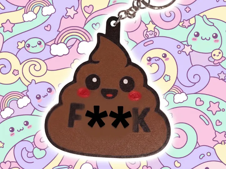 3D Printed Kawaii Poop "F*ck" Novelty Keychain