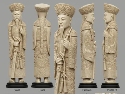 Oriental wise man statue in synthetic ivory