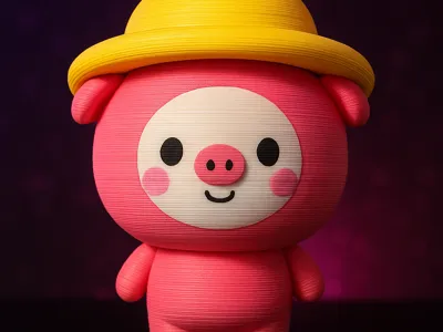 Cute Chibi Pig in Hot Pink Beach Vibes!