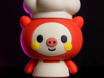 Cute Red Chibi Chef Pig Figurine