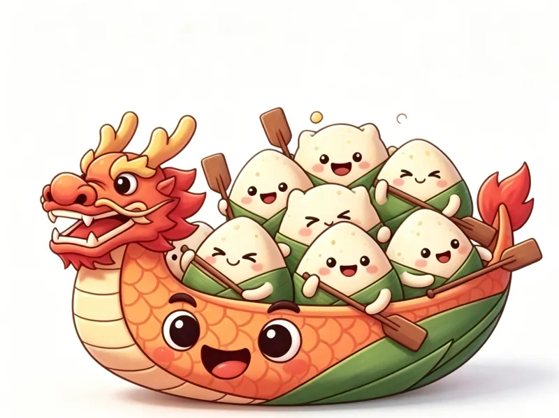 端午节卡通粽子划龙舟