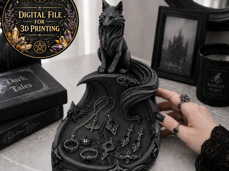 Goth Fox Jewelry Organizer Fantasy Trinket Tray