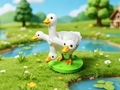 Spinning Four-Headed Goose Lion-Headed Goose Goose White Goose Windmill Children's Day Children's Toy Figurine Model Ornament Disassembled for Multi-Color Printing No AMS Needed