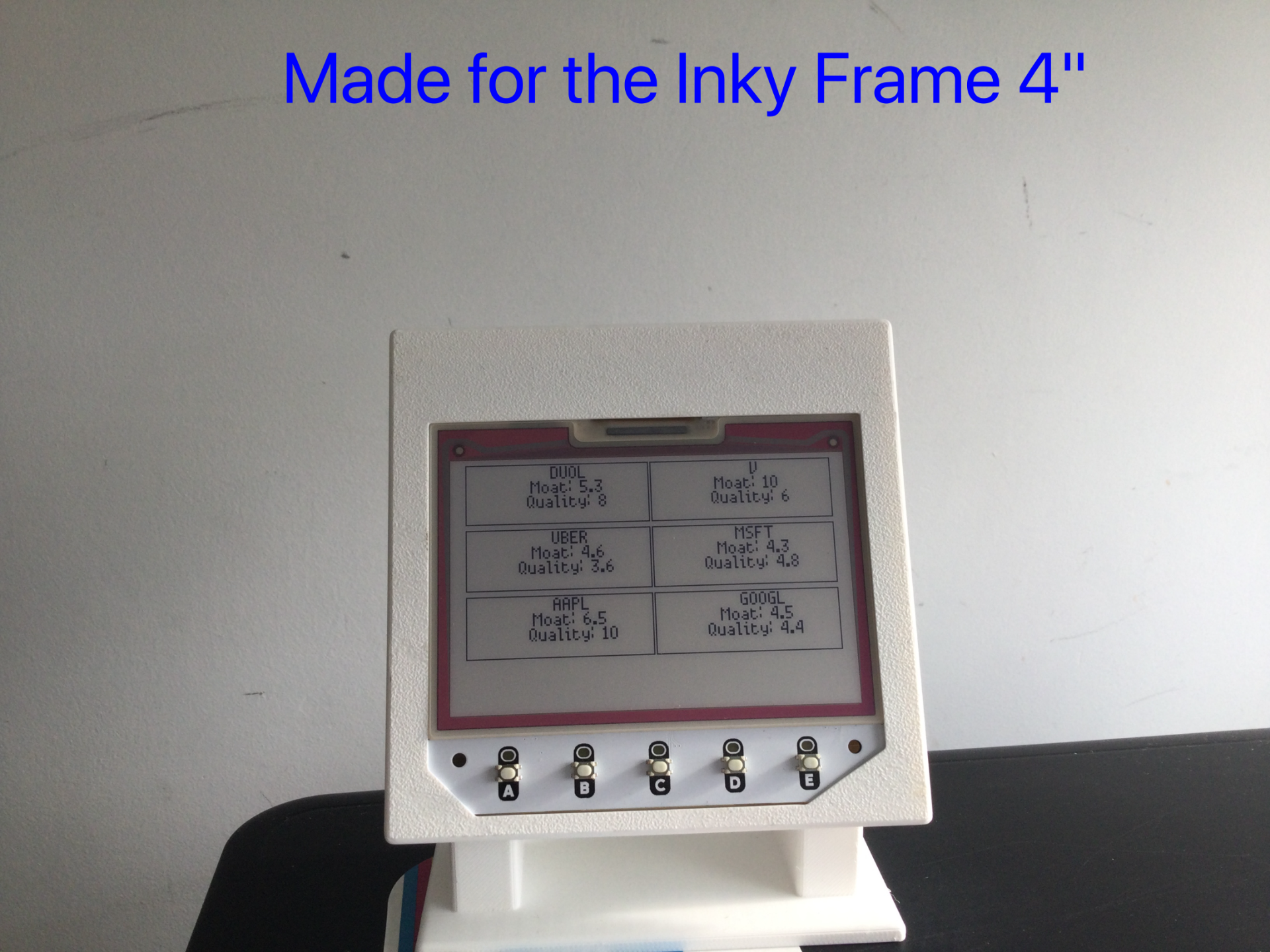 Inky Frame 4" Stand for desk with a battery holder