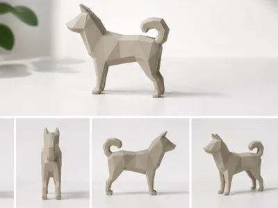 Low Poly Dog Sculpture-Shiba
