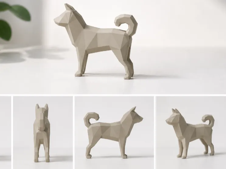 Low Poly Dog Sculpture-Shiba
