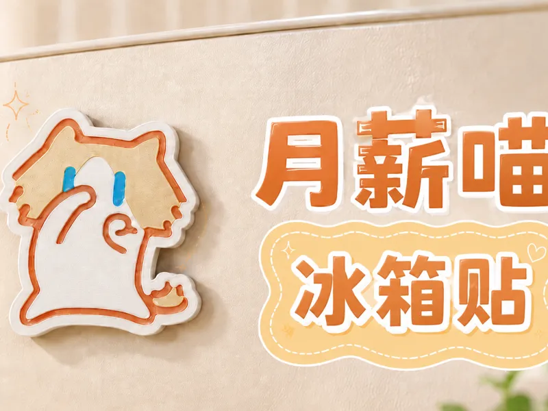 月薪喵挥手冰箱贴