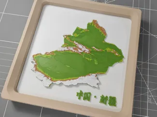 中国·新疆—四色立体地形图_相框版