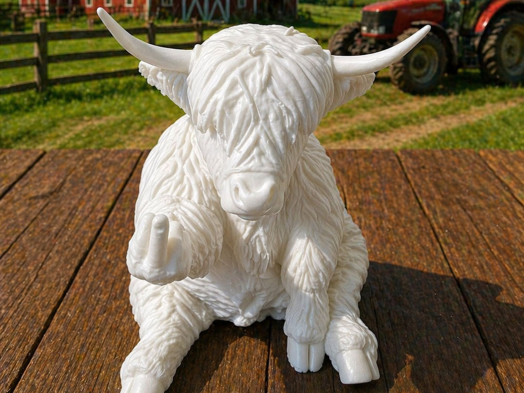 Highland cow giving the middle finger
