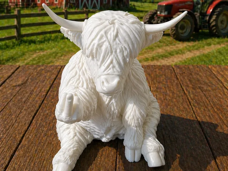 Highland cow giving the middle finger