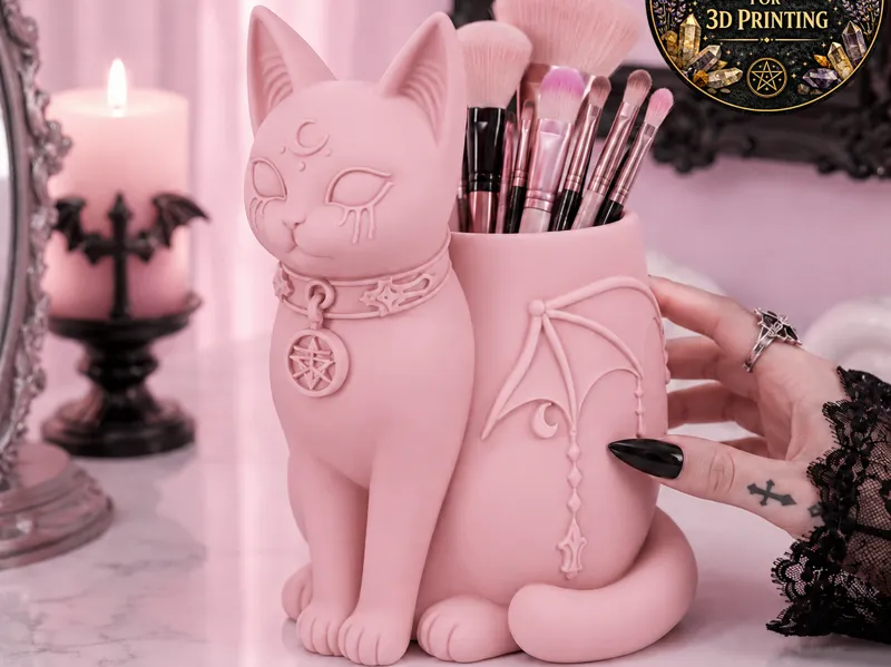 Pastel Goth Gothic Cat Makeup Holder Witchy Cat