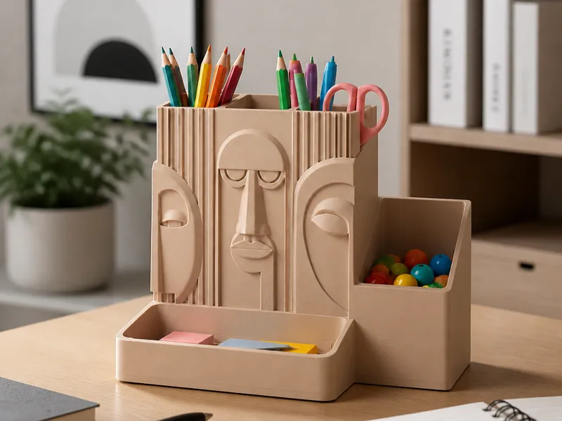 Cubist Face Desk Organizer - Abstract Office Decor
