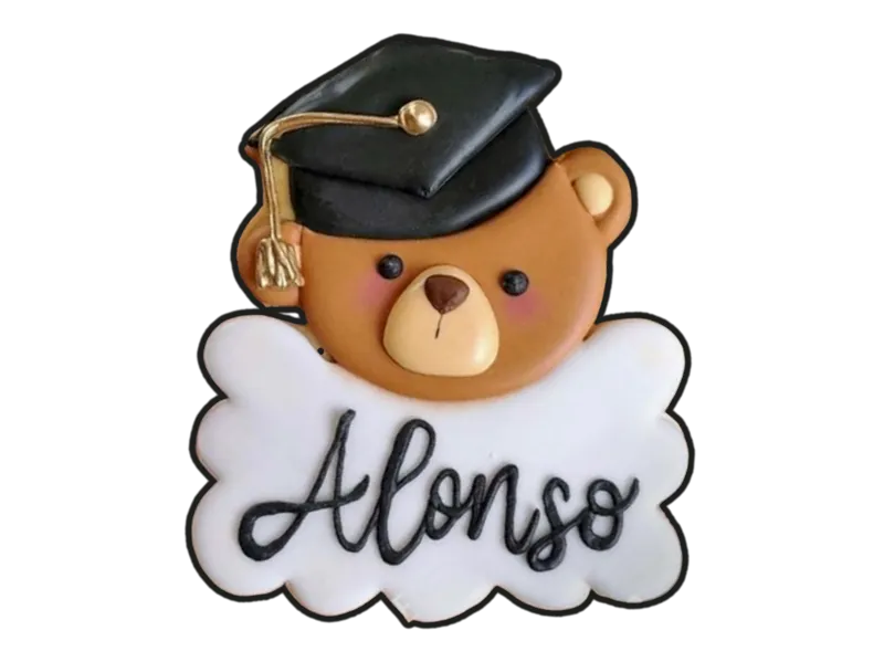 Teddy Bear with Graduation Cap on a Name Plaque