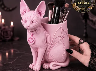 Pastel Goth Gothic Sphynx Cat Makeup Brush Holder