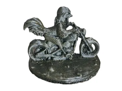 Rooster on motorbike