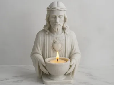 Sacred Heart Jesus Bust Candle Holder STL