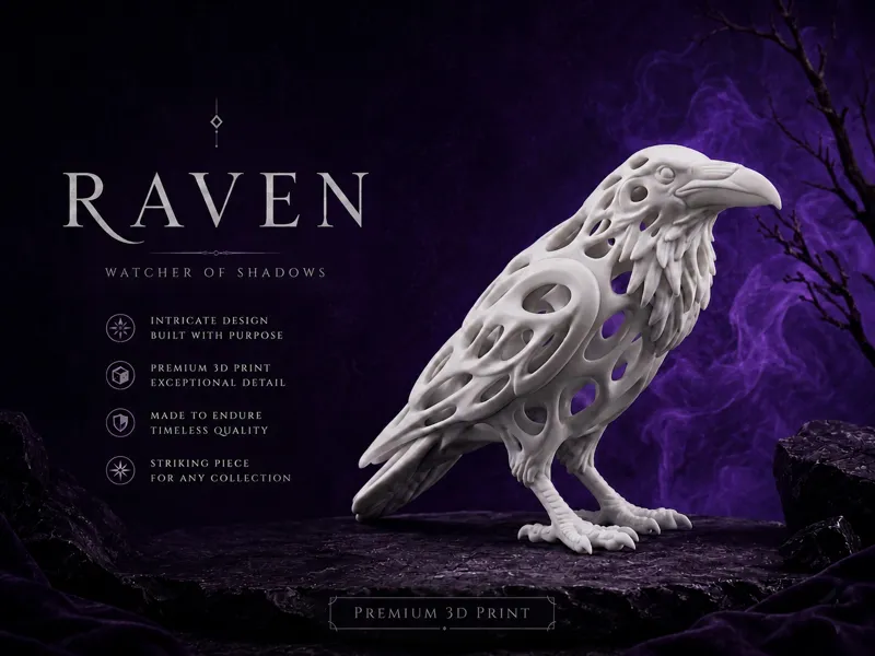 Organic Raven - Modern 3D Sculpture (Easy Print)
