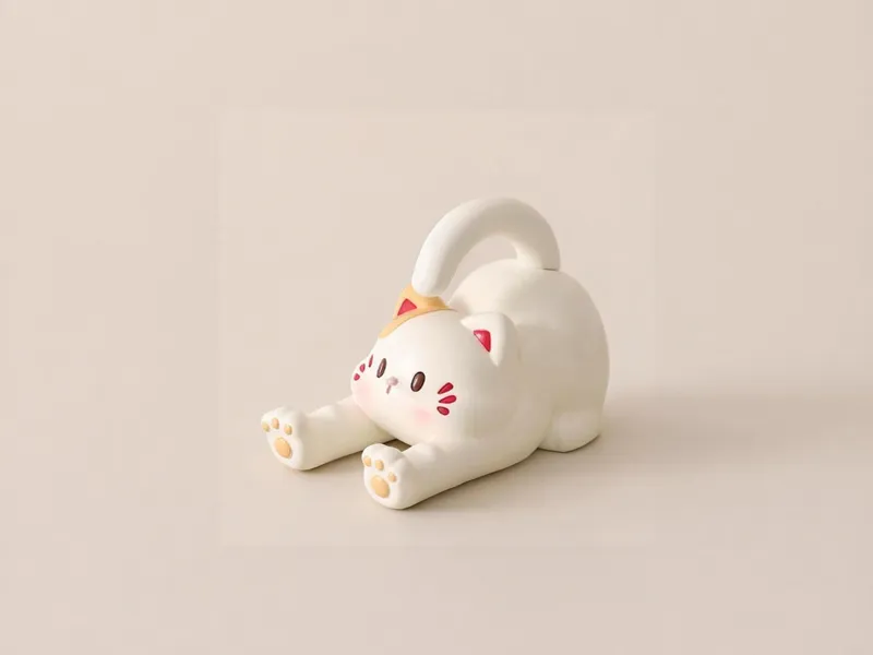 可爱猫咪伸懒腰手机支架-三花猫周边摆件涂色玩具