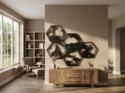 Hexagonal Safari Wall Decor - 3D Wall Art
