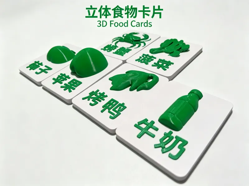 3D立体食物卡片 螃蟹/牛奶/苹果/柿子/烤鸭/菠菜 浮雕 学习卡片