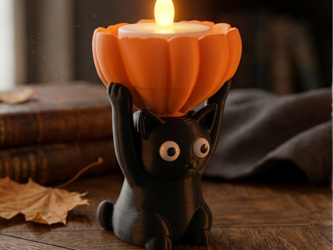 Cozy Little Black Cat LED Tealight Holder