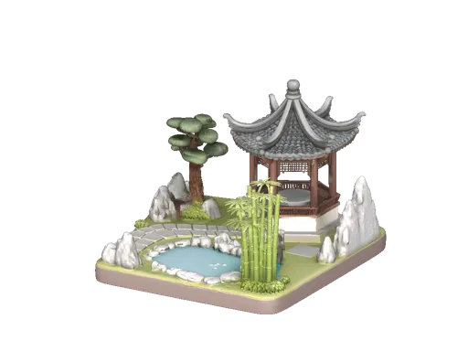 中式庭院微缩造景 | 古典园林桌面摆件 |古典园林, 桌面摆件, 国风, 凉亭, 假山, 禅意