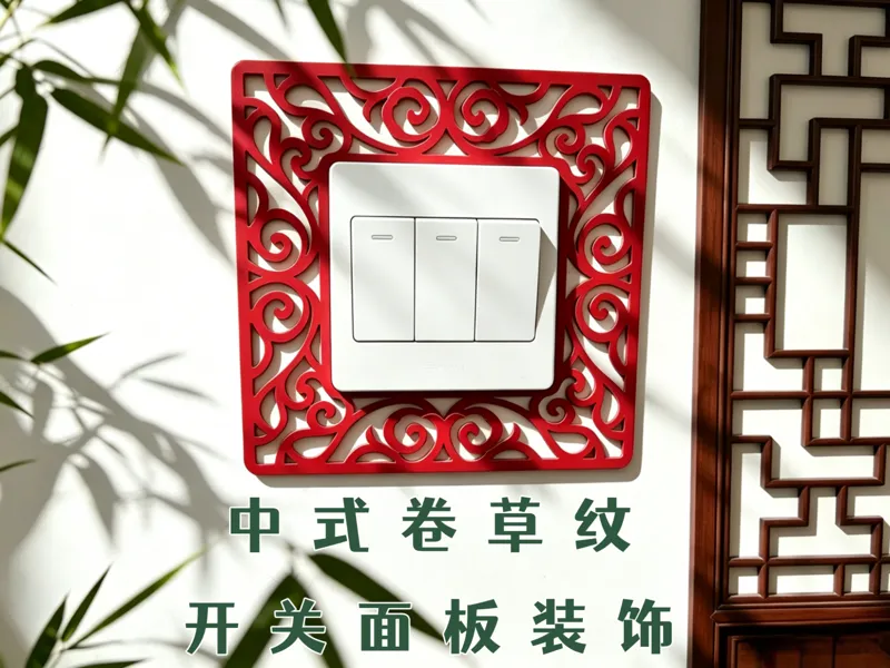 中式卷草纹开关面板装饰贴