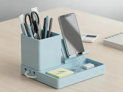 Multifunctional Desktop Organizer Pen Holder (with Phone Stand + Charging Cable Storage)