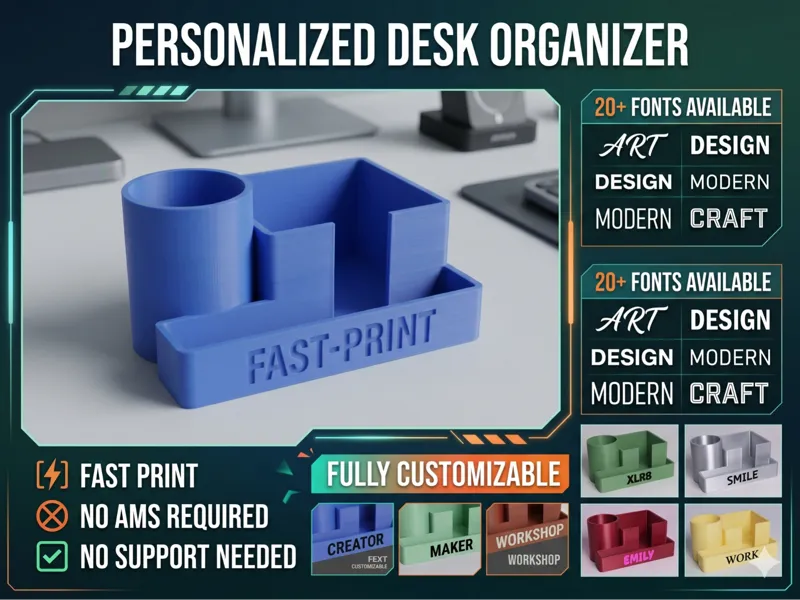 Desk Organizer - Custom Name & Note Holder - 2 Vs
