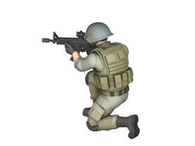Crouching soldier firing M4A1