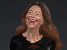 Woman laughing, with tight pants