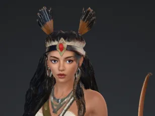 Amazon with feathers on head