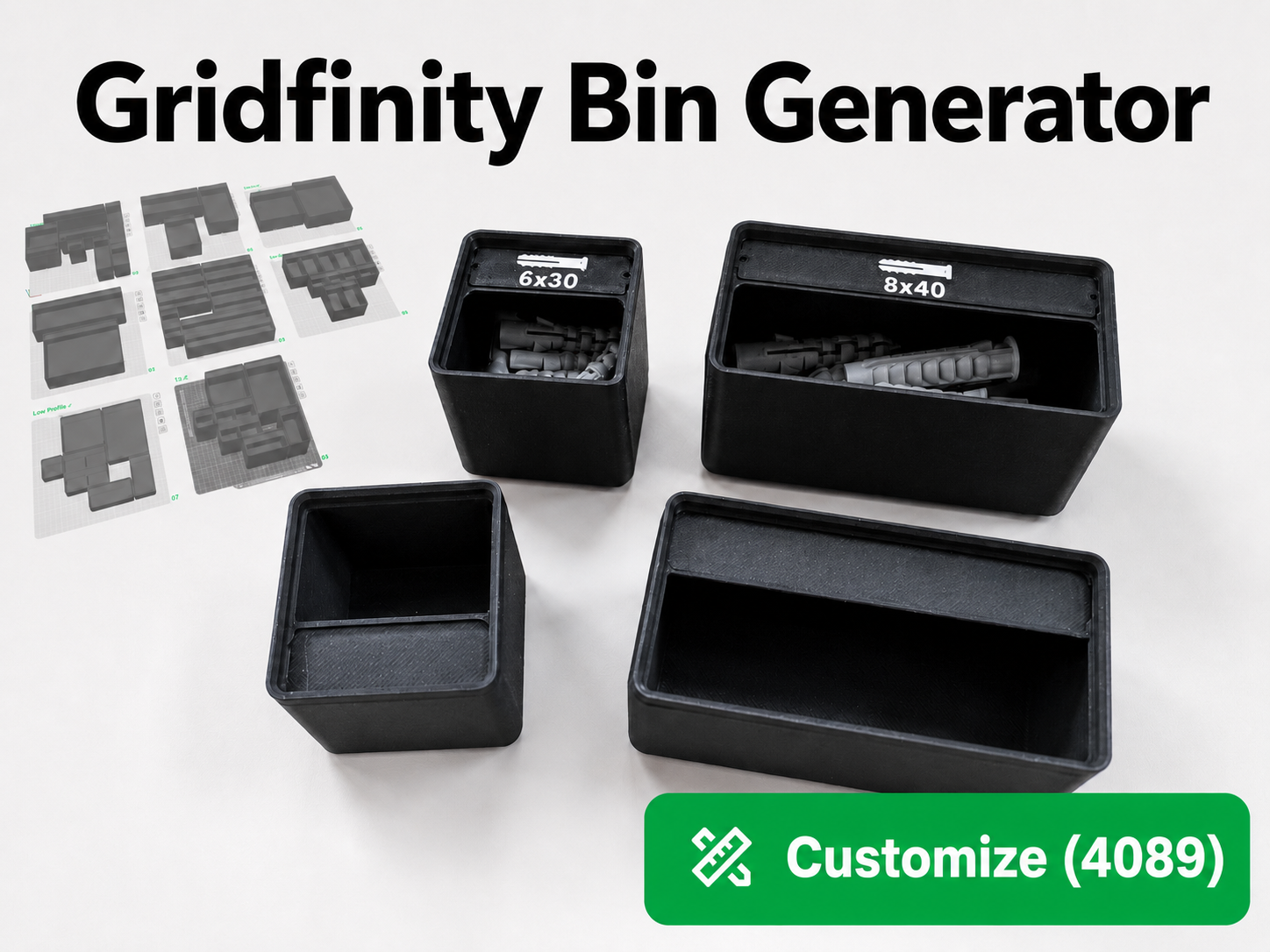 Gridfinity Bin Customizer with Pred-Style label