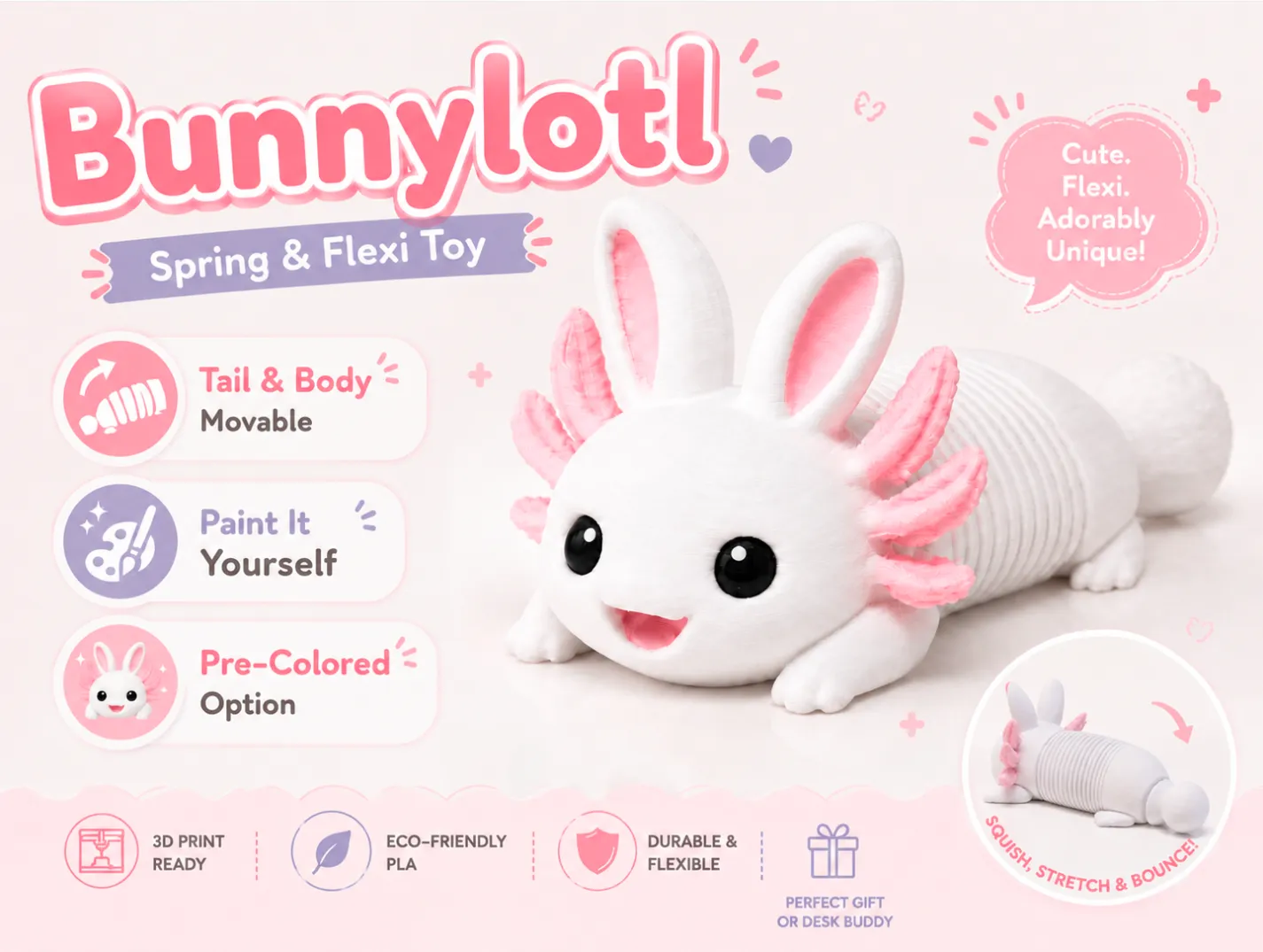 Bunnylotl Spring Flexi Toy Clicker Fidget Bouncy - Free 3D Print Model ...