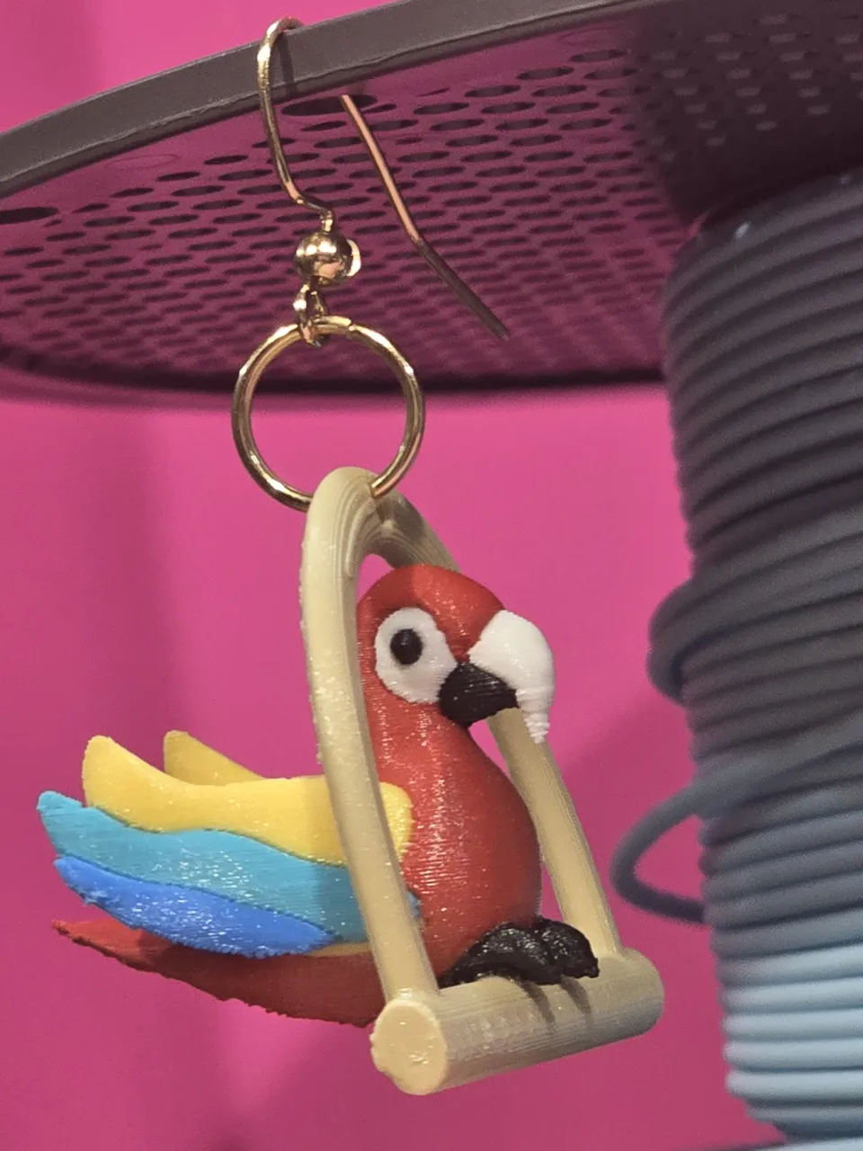 3D Parrot On Perch Earrings view 3