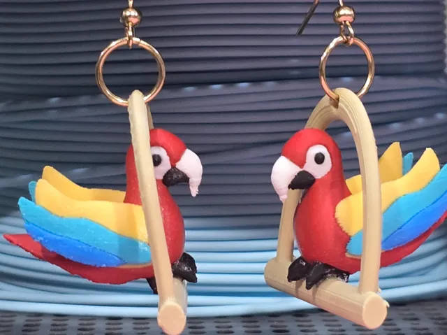 3D Parrot On Perch Earrings