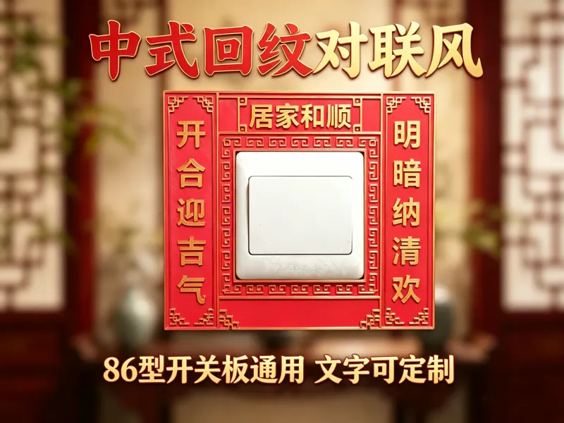 新中式回纹对联风86型开关装饰模型