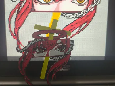 This is a Makima pixel-style 3D printed model, part of "Chainsaw Man" anime merchandise, blending cyberpunk and retro gaming aesthetics.
