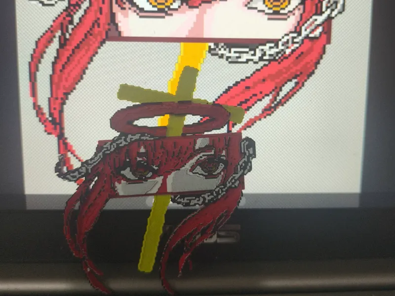 这是玛奇玛像素风3D打印模型，属于《电锯人》的二次元周边赛博朋克与怀旧游戏美学融合感。