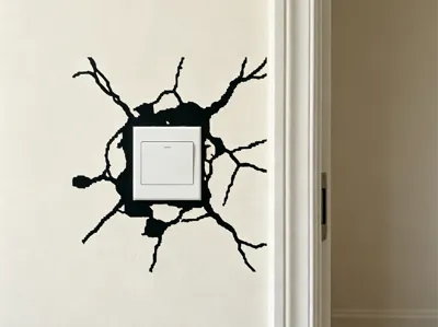 Switch plate decoration, cracked wall