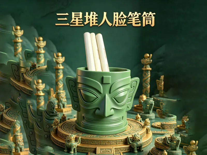 三星堆人脸立体笔筒