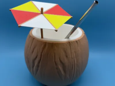 Coconut for drinks with mini umbrella