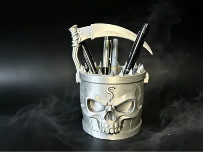 Dark Gothic Style Grim Reaper Scythe Skull Storage Bucket Pen Holder