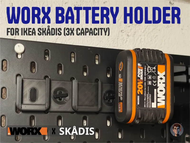 WORX Battery Holder for IKEA SKÅDIS (3 x Capacity)