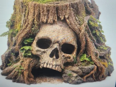 A skull-shaped hiding spot in a tree