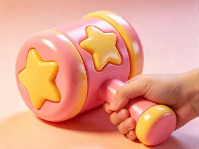 Macaron Pink Star Small Hammer Cute Cartoon Print-in-Place Ornament