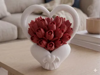 Contenitore con tulipanii roso e manico a cuore