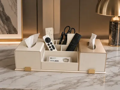 Dining Table Double Tissue Box and Remote Control Organizer Set